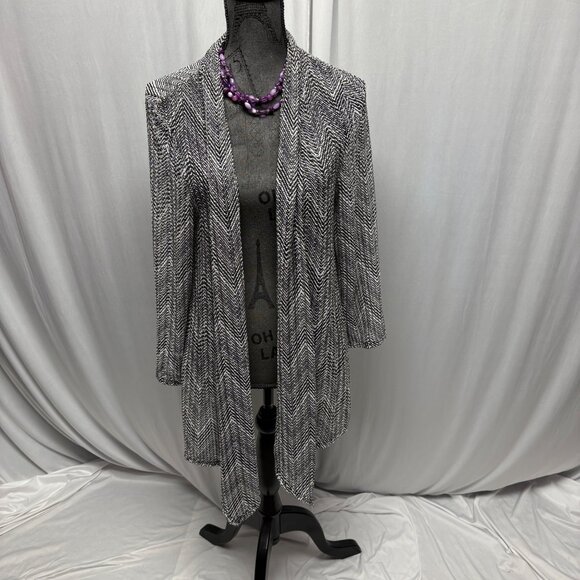 Aqua Blues Open Front Mesh Cardigan Womens Size1X Black White Stretchy Layering - Picture 1 of 8